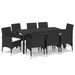 Mobilier à dîner de jardin et coussins 9pcs Résine tressée Noir - Photo n°2