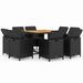 Mobilier à dîner de jardin et coussins 9pcs Résine tressée Noir - Photo n°2