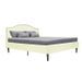 NAILHEADS Lit adulte classique - Tissu beige - Tete de lit cloutée et pieds bois - Sommier inclus - l 140 x L 190 cm - Photo n°1