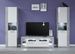 Pack meuble TV et 2 colonnes de rangement à Led blanc brillant et gris Roska - Photo n°2