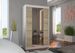Petite armoire design de chambre à coucher 2 portes coulissantes blanche et naturel avec miroir Kinzo 120 cm - Photo n°3