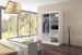 Petite armoire design de chambre à coucher 2 portes coulissantes blanche et naturel avec miroir Kinzo 120 cm - Photo n°4