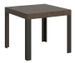 Petite table carrée 90/90 cm extensible 10 personnes 90 à 246 cm bois foncé et pieds métal gris foncé Liva - Photo n°1