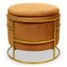 Pouf coffre rond velours marron et métal doré Pissou - Photo n°1