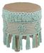 Pouf frange coton bleu azur Katina D 37 cm - Photo n°1