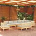 Salon de jardin 10 pcs avec coussins crème Bois de pin solide - Photo n°1