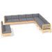 Salon de jardin 10 pcs avec coussins gris Bois de pin solide 10 - Photo n°1