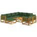 Salon de jardin 10 pcs avec coussins vert bois massif - Photo n°1