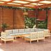 Salon de jardin 11 pcs avec coussins crème Bois de pin solide - Photo n°1