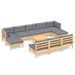 Salon de jardin 11 pcs avec coussins gris Bois de pin - Photo n°1