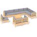 Salon de jardin 11 pcs avec coussins gris Bois de pin solide 6 - Photo n°1