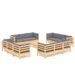 Salon de jardin 13 pcs avec coussins gris Bois de pin - Photo n°1