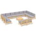 Salon de jardin 13 pcs avec coussins gris Bois de pin massif - Photo n°1