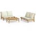 Salon de jardin 3 pcs avec coussins blanc crème bambou - Photo n°1