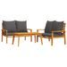 Salon de jardin 3 pcs avec coussins bois massif d'acacia - Photo n°1