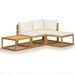 Salon de jardin 4 pcs avec coussin Crème Bois d'acacia solide 2 - Photo n°1