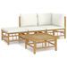 Salon de jardin 4 pcs avec coussins blanc crème bambou - Photo n°1