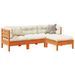 Salon de jardin 4 pcs avec coussins cire marron bois pin massif - Photo n°1