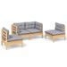 Salon de jardin 4 pcs avec coussins gris Bois de pin massif - Photo n°1