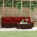 Salon de jardin 4 pcs avec coussins Marron Résine tressée - Photo n°1
