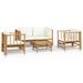 Salon de jardin 5 pcs avec coussins blanc crème bambou - Photo n°1