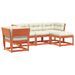 Salon de jardin 5 pcs avec coussins marron bois pin massif - Photo n°1