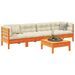 Salon de jardin 5 pcs avec coussins cire marron bois pin massif - Photo n°1