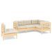 Salon de jardin 5 pcs avec coussins crème Bois de pin 9 - Photo n°1