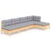 Salon de jardin 5 pcs avec coussins gris bois de pin - Photo n°1