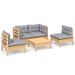 Salon de jardin 5 pcs avec coussins gris bois de pin massif - Photo n°1