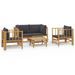 Salon de jardin 5 pcs avec coussins gris foncé bambou - Photo n°1