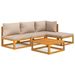 Salon de jardin 5 pcs avec coussins taupe bois massif - Photo n°1