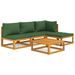 Salon de jardin 5 pcs avec coussins vert bois massif - Photo n°1
