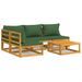 Salon de jardin 5 pcs avec coussins vert bois massif - Photo n°1