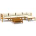Salon de jardin 6 pcs avec coussin crème Bois d'acacia solide - Photo n°1
