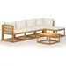 Salon de jardin 6 pcs avec coussin Crème Bois d'acacia solide 2 - Photo n°1