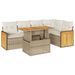 Salon de jardin 6 pcs avec coussins beige résine tressée acacia - Photo n°1