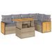 Salon de jardin 6 pcs avec coussins beige résine tressée acacia - Photo n°1