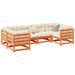 Salon de jardin 6 pcs avec coussins cire marron bois pin massif - Photo n°1