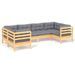 Salon de jardin 6 pcs avec coussins gris Bois de pin 5 - Photo n°1