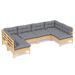 Salon de jardin 6 pcs avec coussins gris Bois de pin massif 4 - Photo n°1