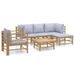 Salon de jardin 6 pcs avec coussins gris clair bambou - Photo n°1