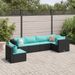 Salon de jardin 6 pcs avec coussins Noir Résine tressée - Photo n°1