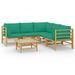 Salon de jardin 6 pcs avec coussins vert bambou - Photo n°1