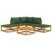 Salon de jardin 6 pcs avec coussins vert bois massif - Photo n°1