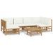 Salon de jardin 7 pcs avec coussins blanc crème bambou - Photo n°1