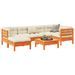 Salon de jardin 7 pcs avec coussins cire marron bois pin massif - Photo n°1