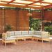 Salon de jardin 7 pcs avec coussins crème Bois de pin solide - Photo n°1