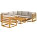 Salon de jardin 7 pcs avec coussins gris clair bois massif - Photo n°1