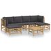 Salon de jardin 7 pcs avec coussins gris foncé bambou - Photo n°1